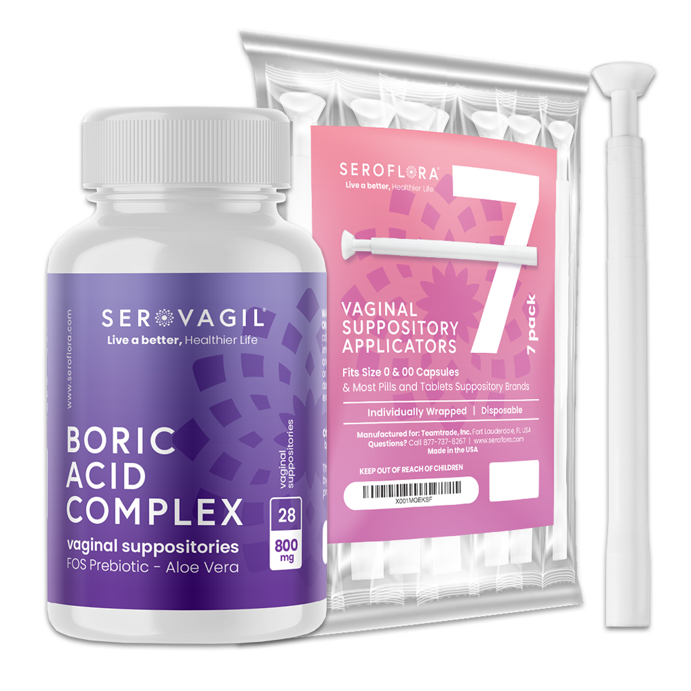 Serovagil - Boric Acid Vaginal Suppositories with Prebiotic and Aloe Vera & Applicators (28/7ct)