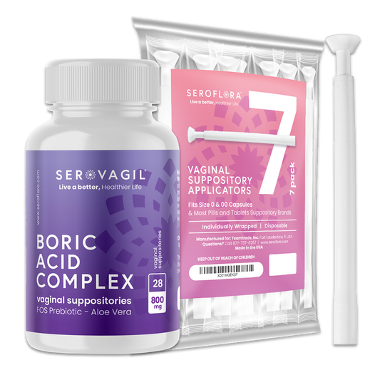 Serovagil - Boric Acid Vaginal Suppositories with Prebiotic and Aloe Vera & Applicators (28/7ct)