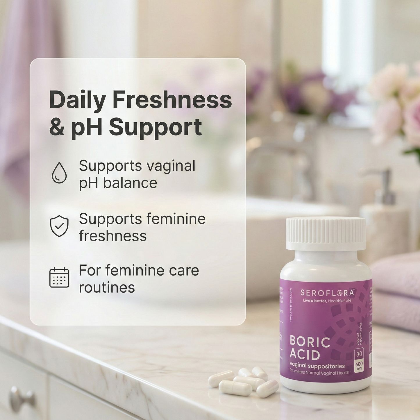 Boric Acid Suppositories (30ct, 2 bottles)