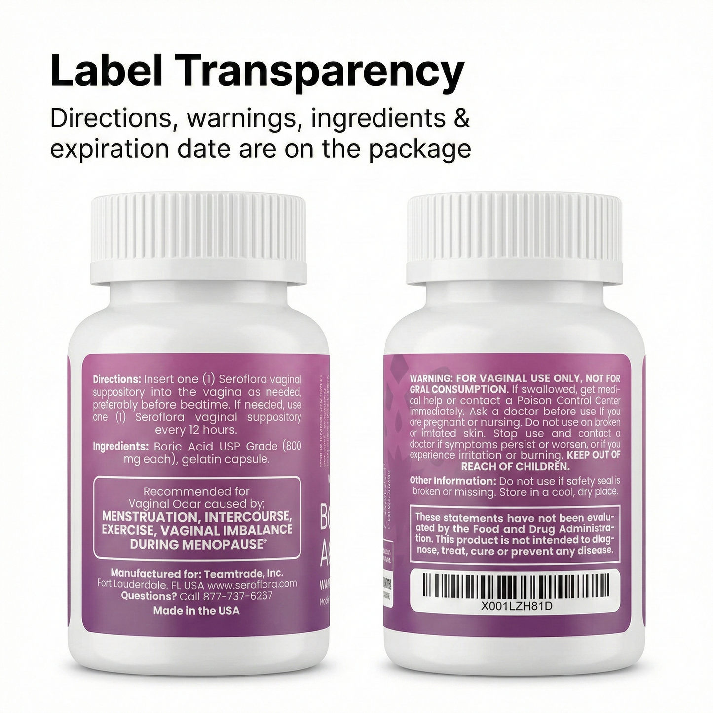 Boric Acid Suppositories (30ct, 2 bottles)